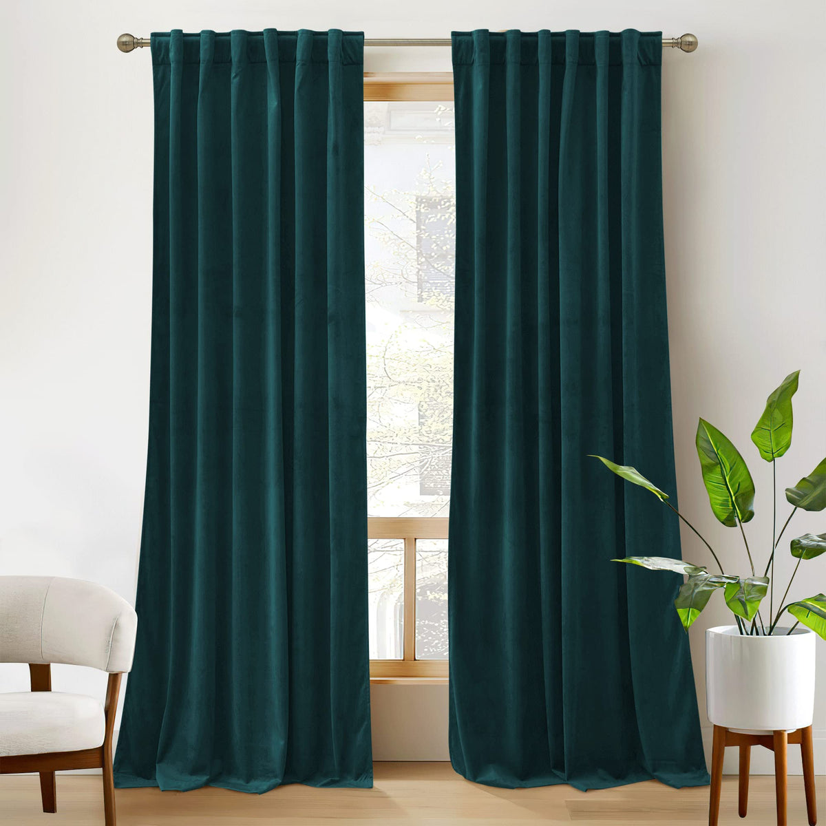 RYB HOME Blue Velvet Blackout Curtains for 84 inches Bedroom Living Room