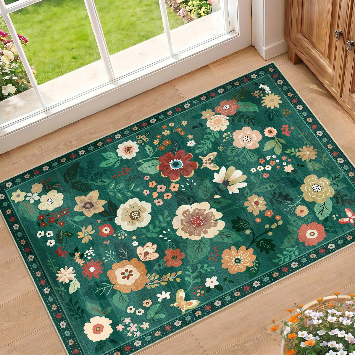 RELEANY Floral Washable 5x7 Area Rugs Pink