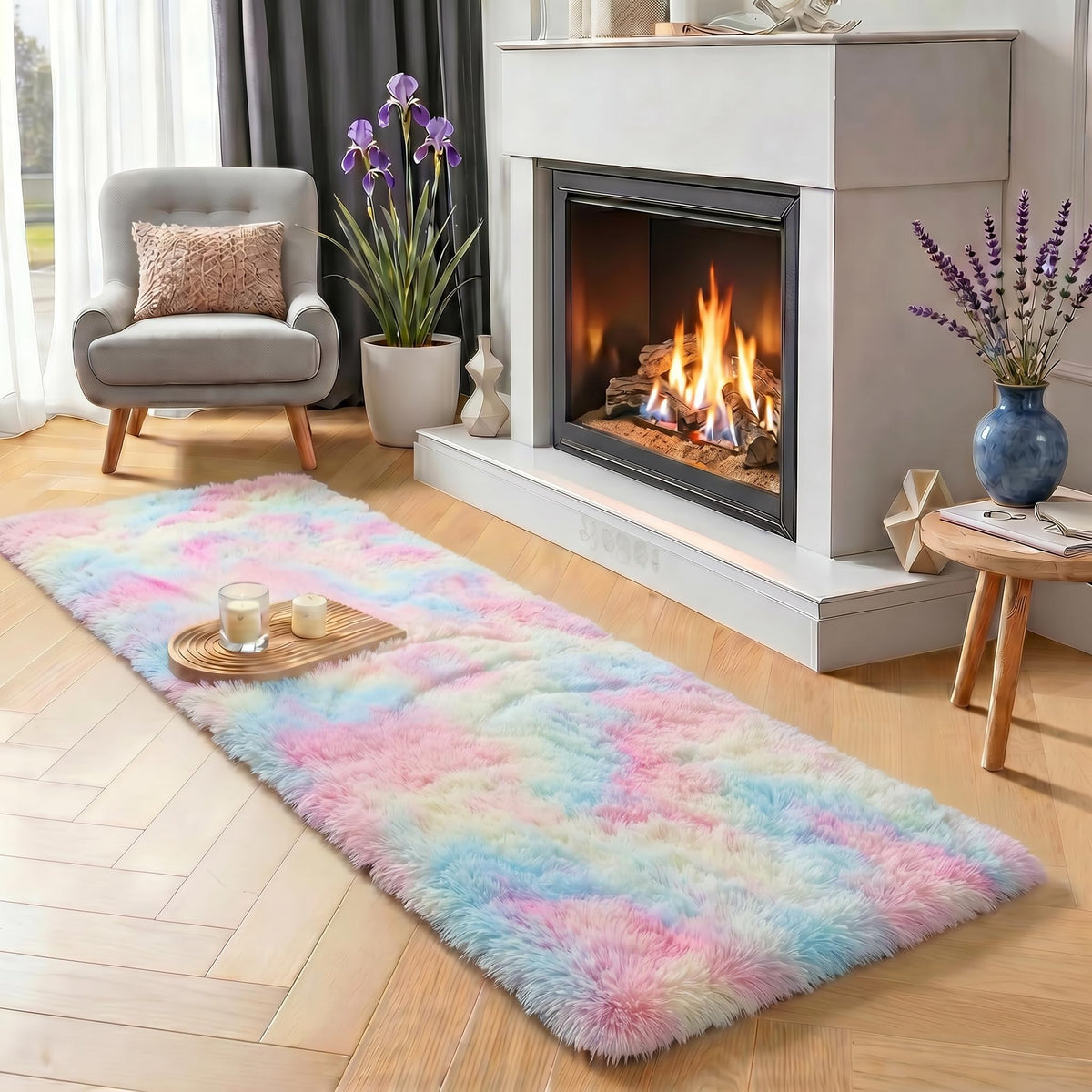 Fluffy Grey Rug for Bedroom 4x6, Modern Area Rugs for Kids Room Living Room