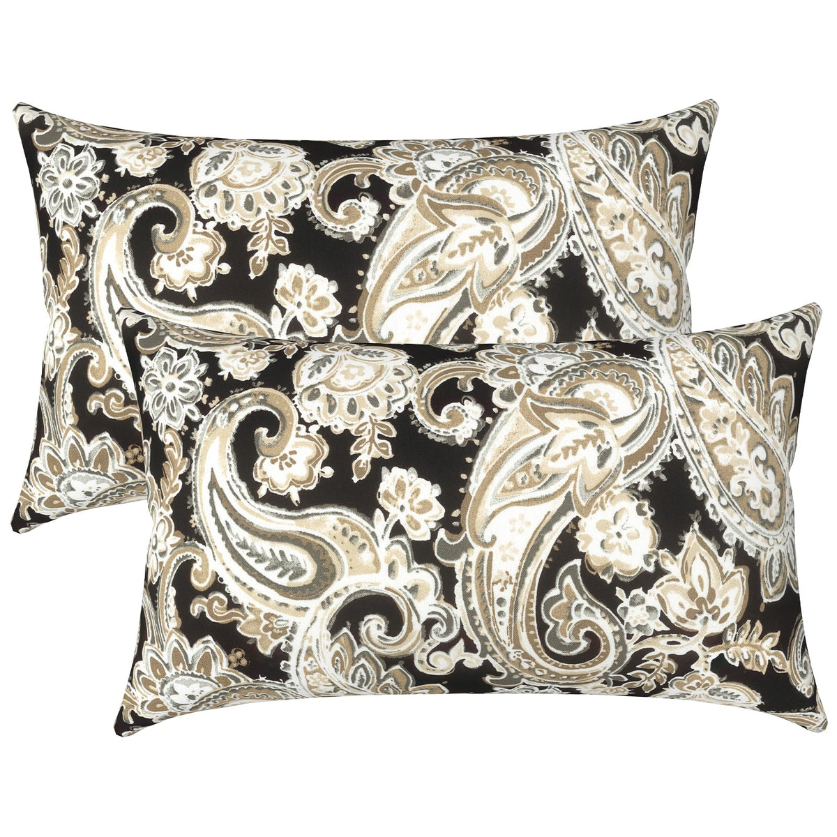 LVTXIII Set of 2 Patio Lumbar Pillows, 12" x 20" Fade Resistant Outdoor Lumbar Pillow with Inners, Fluffy Decorative Garden Lumbar Cushions for Home Patio Coach Sofa Use, Jacobean Black