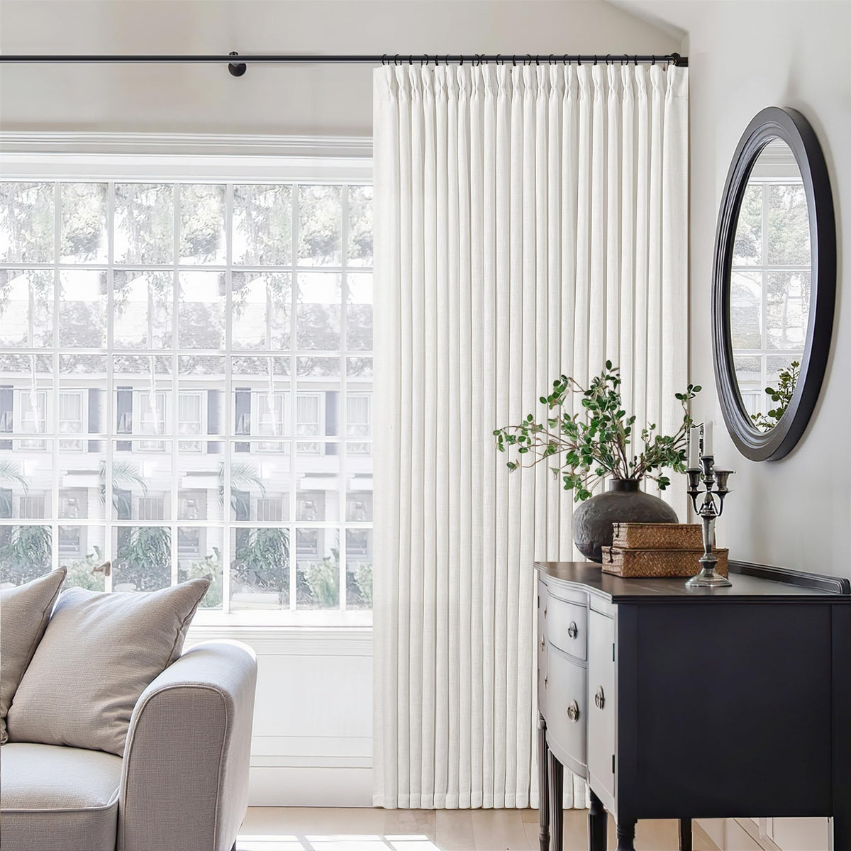 TWODRAPES Natural Pinch Pleated Linen Semi Sheer 84 Inch Curtains 2 Panels