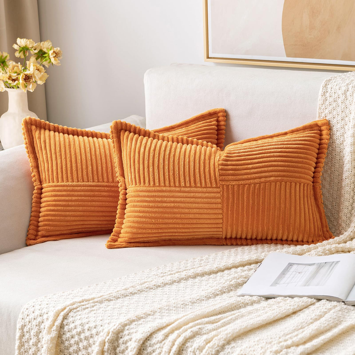 MIULEE Decorative Throw Pillow Covers for Couch 18x18 Inch Beige 2 Pack