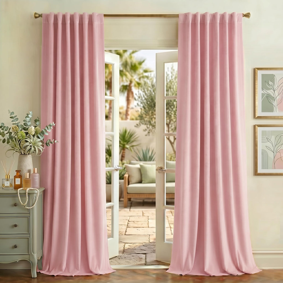 NICETOWN Olive Green Velvet Blackout Curtains 84" Long, 52" Wide, 2 Panels