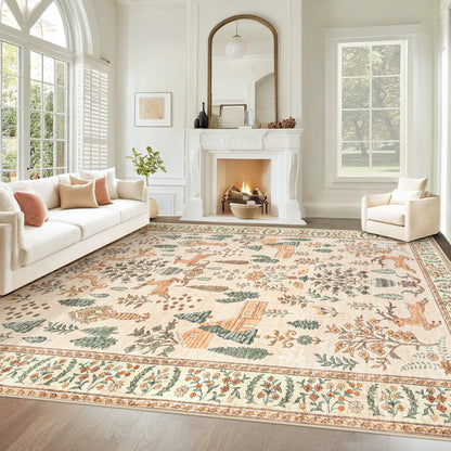 Living Room Rugs 8x10: Washable Moroccan Geometric Boho Rug Farmhouse Non Slip Stain Resistant Large Rug Low Pile Soft Carpet for Bedroom Dining Room Children Room (Beige,8'x10')