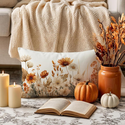 ONWAY Fall Floral Pillow Covers 12x20 Set of 2 Farmhouse Orange Decorative