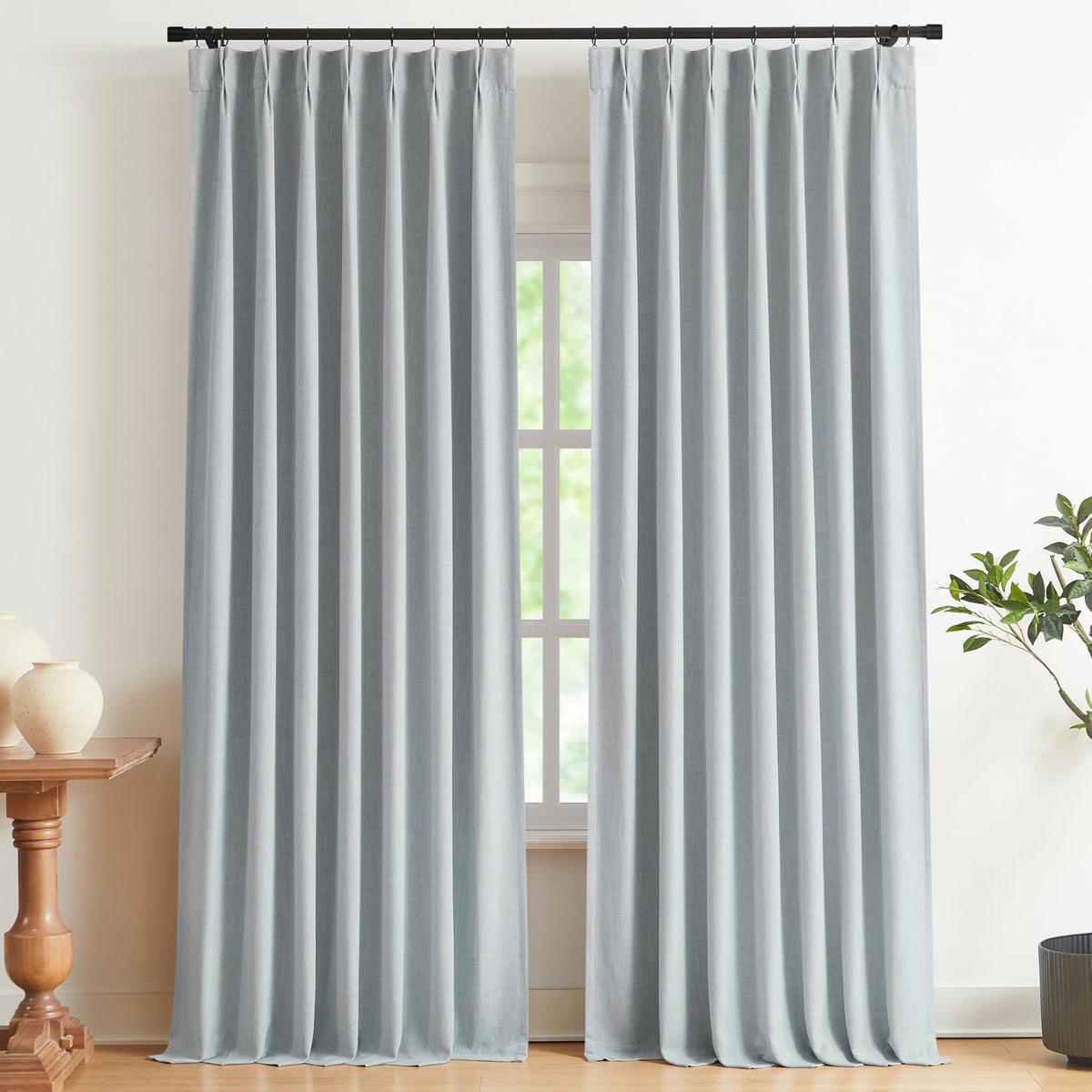 Vision Home Sand Pinch Pleated Full Blackout Curtains Linen Blended Room Darkening Window Curtains 95 inch for Living Room Bedroom Thermal Insulated Pinch Pleat Drapes with Hooks 2 Panel 40" Wx95 L