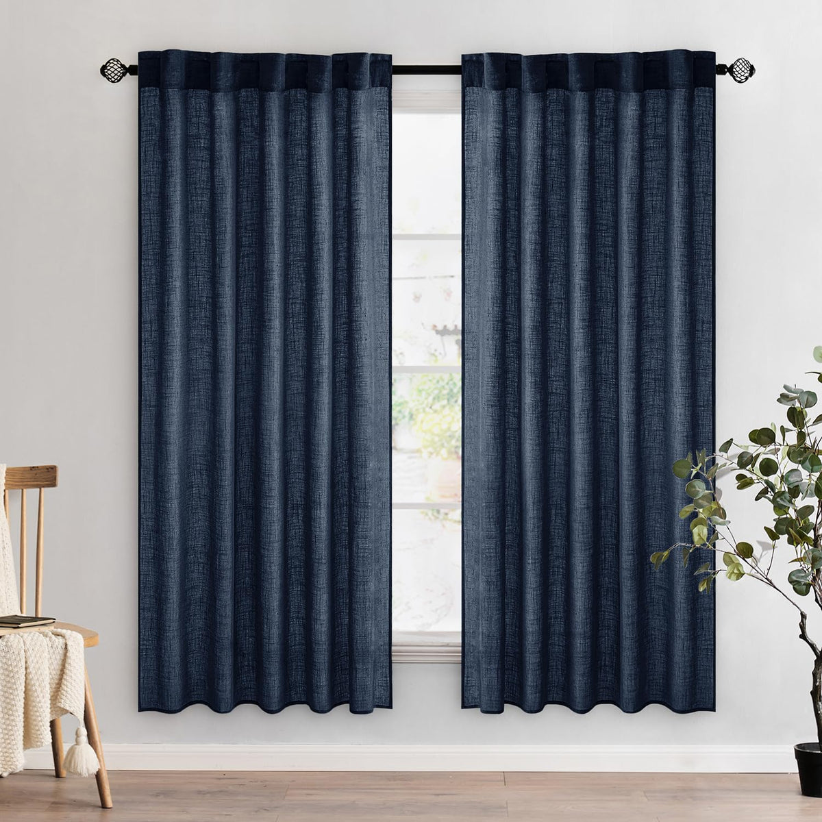 MIULEE Natural White Linen Curtains 52x84 Inch Long for Bedroom Living Room