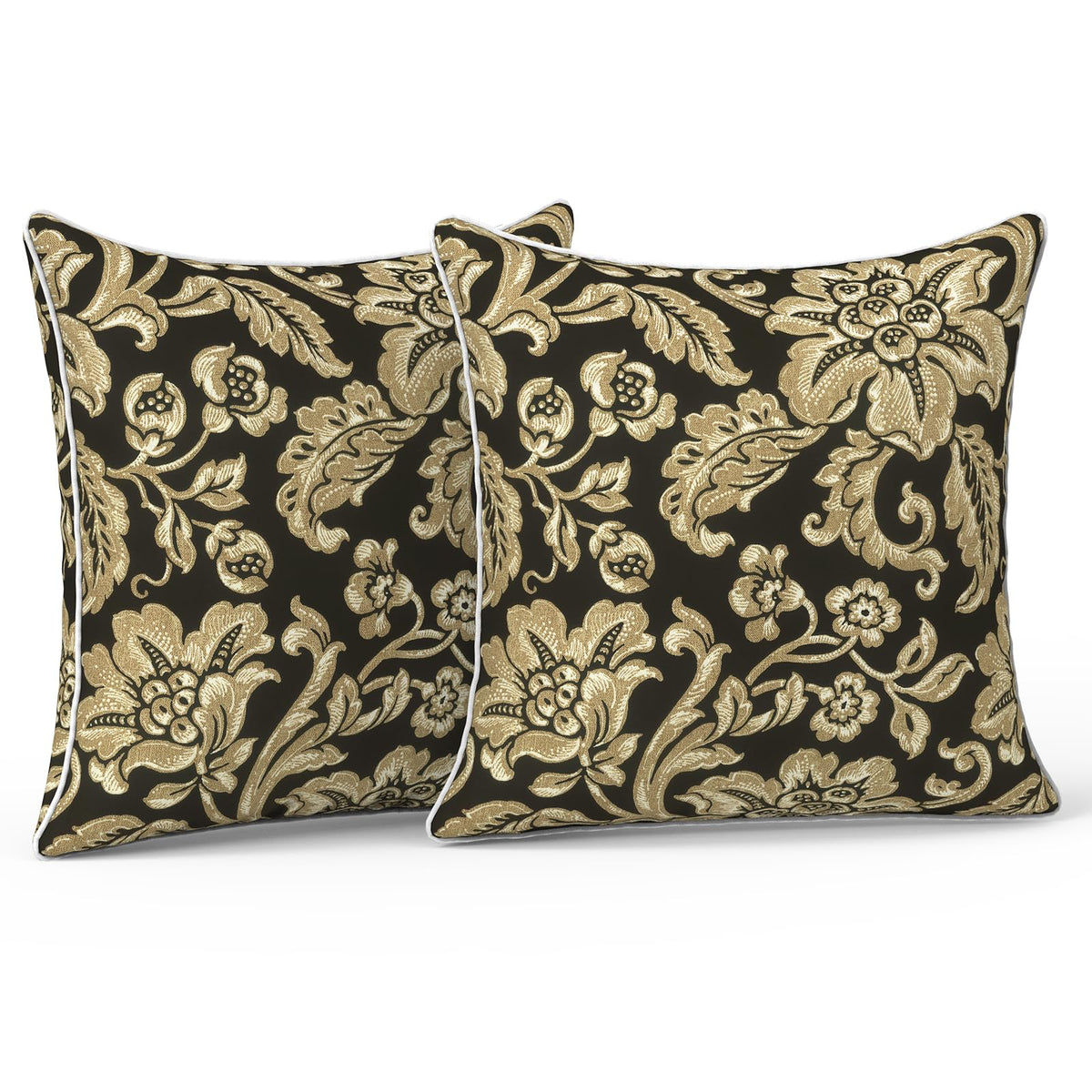 LVTXIII Set of 2 Patio Lumbar Pillows, 12" x 20" Fade Resistant Outdoor Lumbar Pillow with Inners, Fluffy Decorative Garden Lumbar Cushions for Home Patio Coach Sofa Use, Jacobean Black