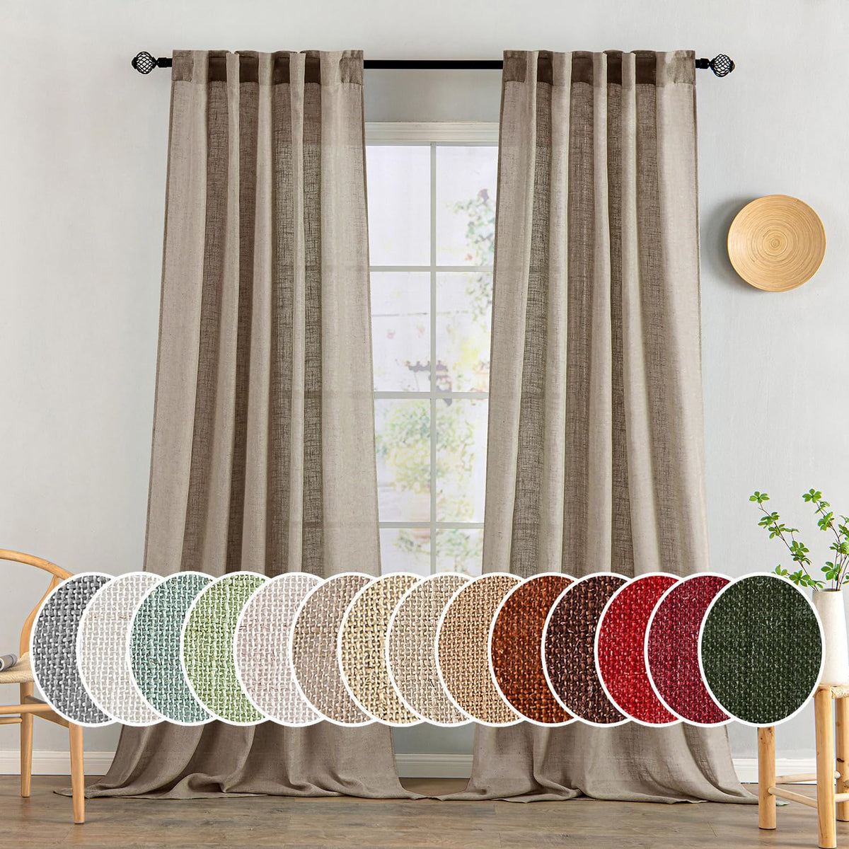 MIULEE Natural White Linen Curtains 52x84 Inch Long for Bedroom Living Room