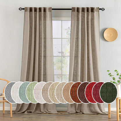 MIULEE Natural White Linen Curtains 52x84 Inch Long for Bedroom Living Room