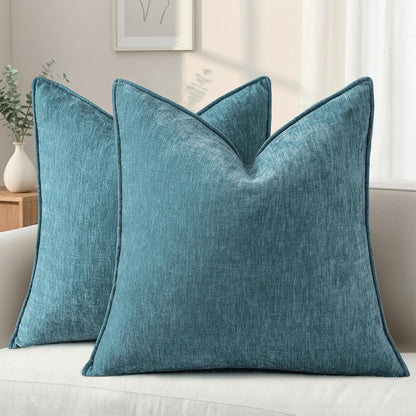 decorUhome Chenille Beige Velvet Throw Pillow Covers 18x18 Set of 2