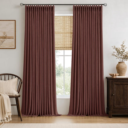 MIULEE Pinch Pleated Linen Curtains 90 Inches Long 2 Panels Natural