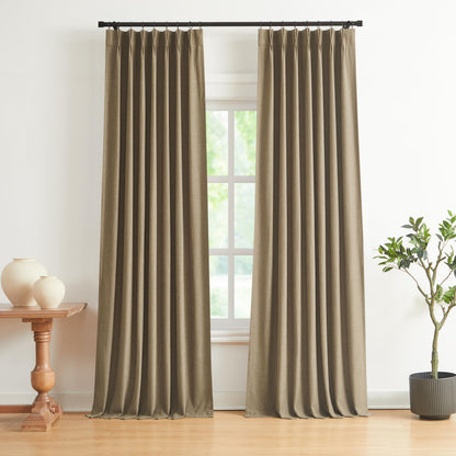 Vision Home Sand Pinch Pleated Full Blackout Curtains Linen Blended Room Darkening Window Curtains 95 inch for Living Room Bedroom Thermal Insulated Pinch Pleat Drapes with Hooks 2 Panel 40" Wx95 L