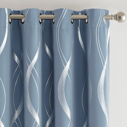 NICETOWN Grey Blackout Striped Pattern Curtains for Living Room, 52 x 84