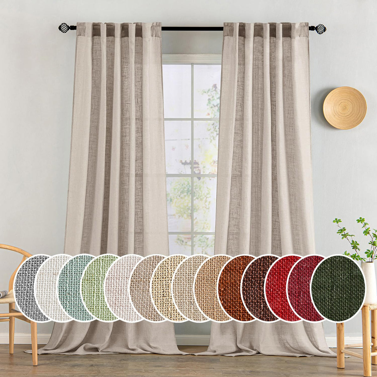 MIULEE Natural White Linen Curtains 52x84 Inch Long for Bedroom Living Room