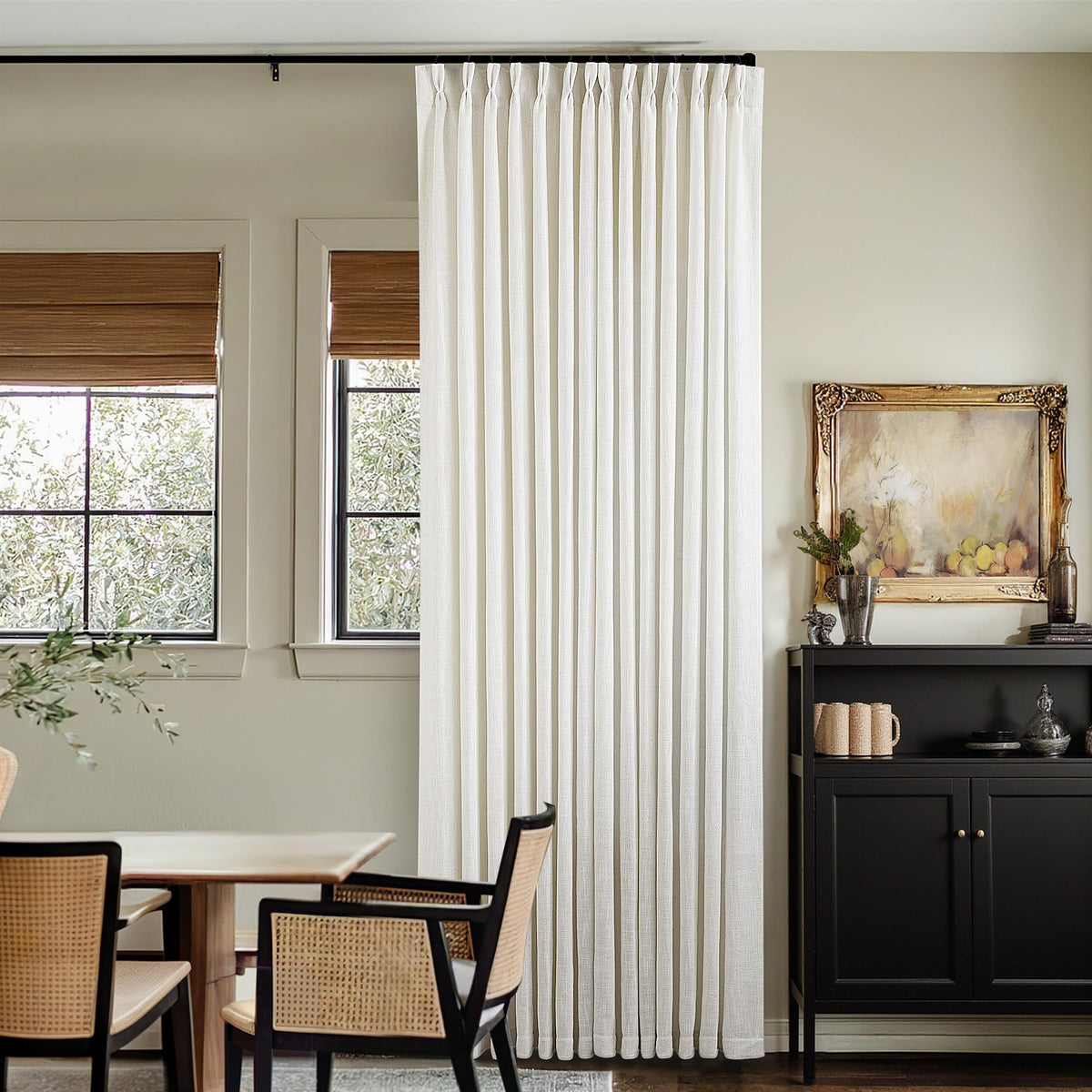 TWODRAPES Natural Pinch Pleated Linen Semi Sheer 84 Inch Curtains 2 Panels