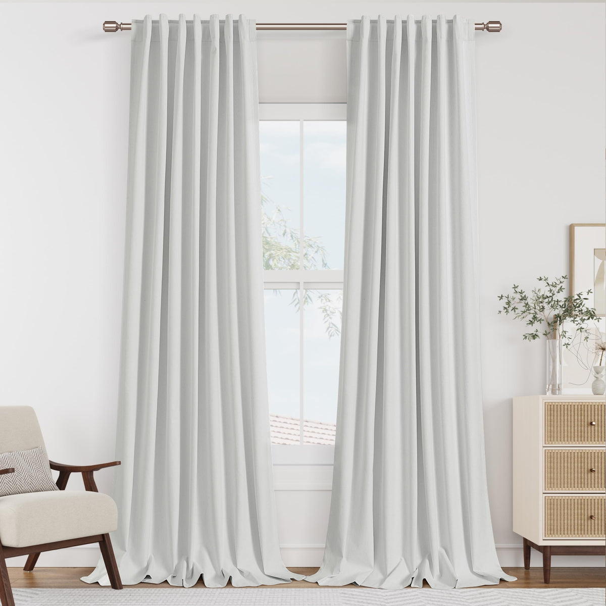 Guken Cream Linen Blackout Curtains 84 Inch Length 2 Panels Set for Living Room Bedroom Back Tab Thermal Insulated 100% Black Out Drapes Room Darkening Window Curtain Ivory Natural Beige
