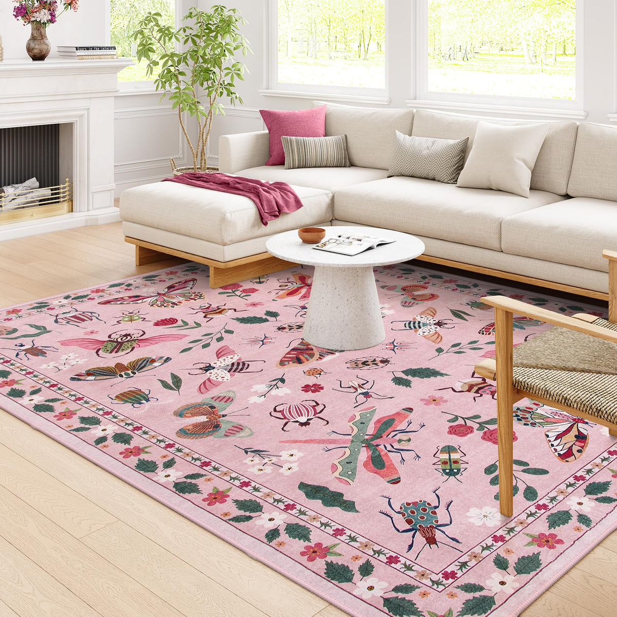 Lahome Bug Washable Area Rugs 5x7, Soft Green Rug for Living Room Bedroom