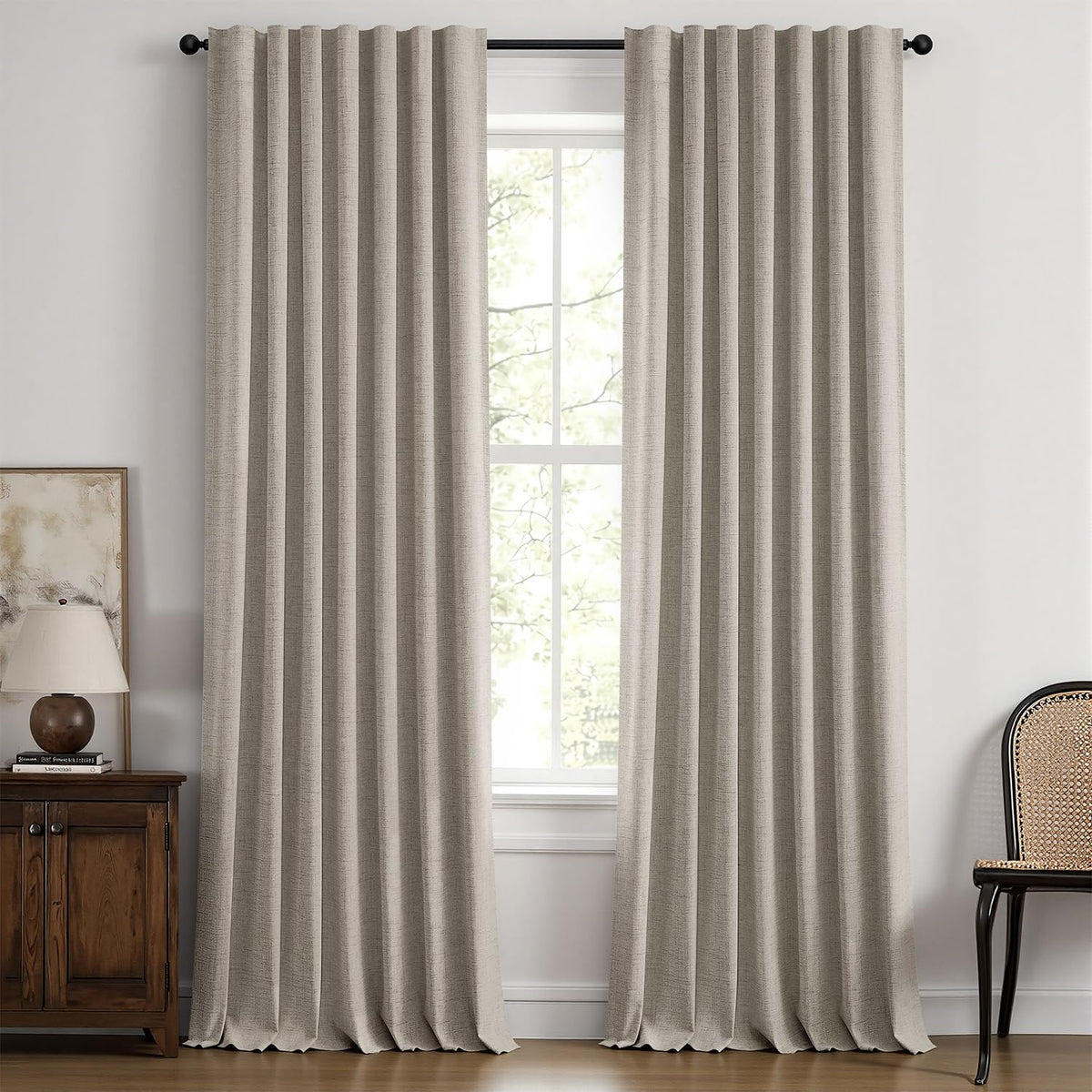 MIULEE 100% Blackout Linen Curtains for Bedroom 42 x 84 Inch Ivory 2 Panels