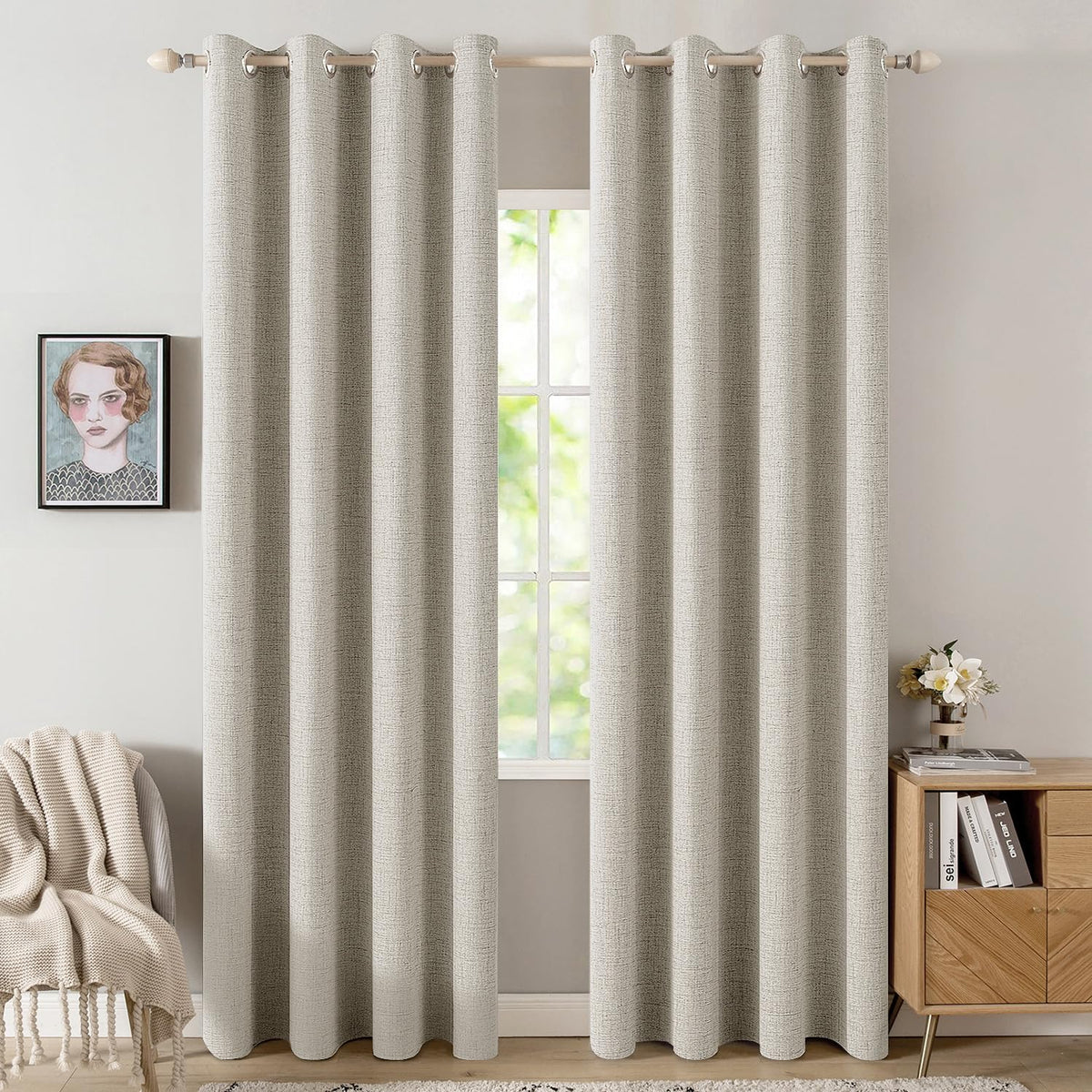 MIULEE 100% Blackout Linen Curtains for Bedroom 52x84 Inches Natural Beige