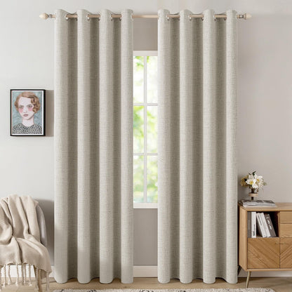 MIULEE 100% Blackout Linen Curtains for Bedroom 52x84 Inches Natural Beige