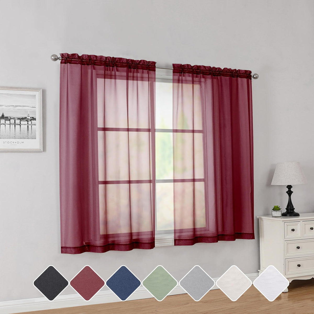 Simplebrand Black Sheer Curtains 84 Inches Long 2 Panels for Living Room