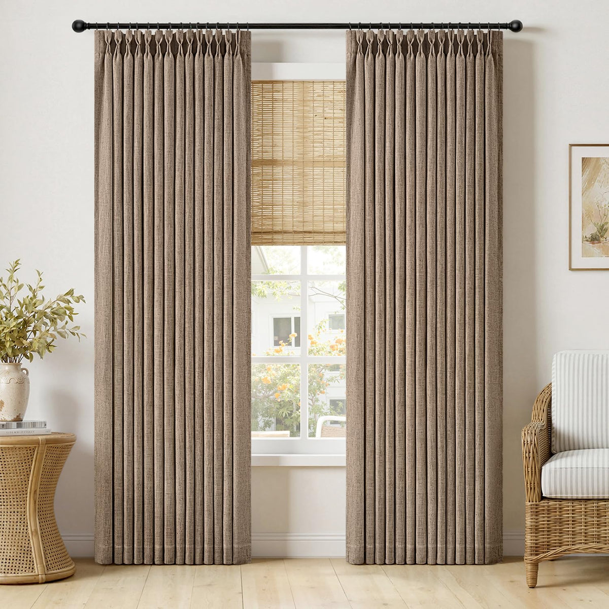 MIULEE Pinch Pleated Linen Curtains 90 Inches Long 2 Panels Natural