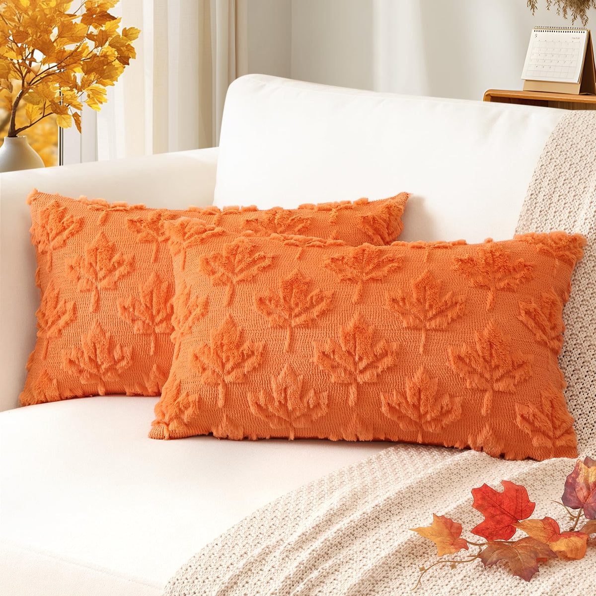 Artscope Fall Pillow Covers 18 x 18 Set of 2 Decorative Autumn Harvest Holiday Pumpkin Throw Pillow Cases Soft Plush Faux Fur Couch Cushion Case for Farmhouse Halloween Sofa Bed Room Home Decor-Rust