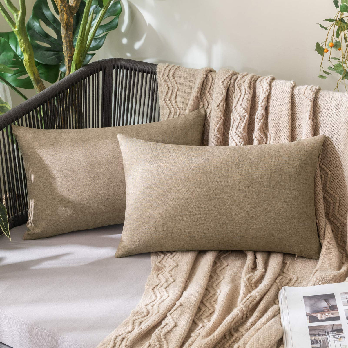 MIULEE Decorative Outdoor Pillow Covers Euro Waterproof 24x24 Beige