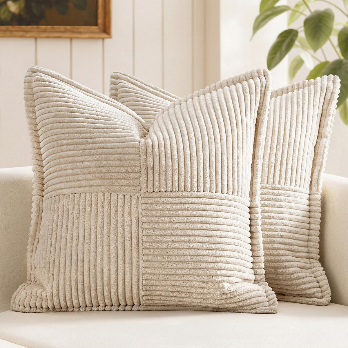 MIULEE Decorative Throw Pillow Covers for Couch 18x18 Inch Beige 2 Pack