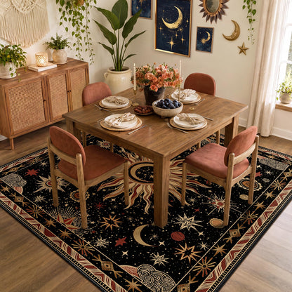 Vacuum-Friendly, 5x7 Washable Area Rug, Black Gold Beige Red