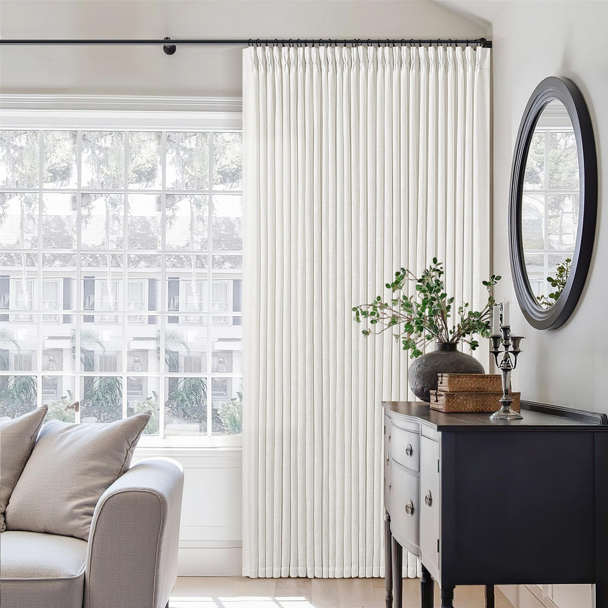 TWODRAPES Natural Pinch Pleated Linen Semi Sheer 84 Inch Curtains 2 Panels