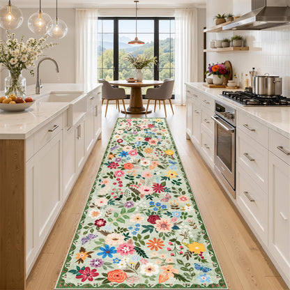 PLHXFR 8x10 Area Rug Living Room: Floral Washable Boho Carpet Dark Green