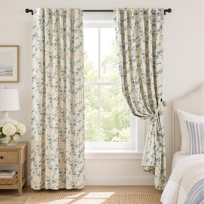 Lazzzy Taupe Vintage Floral Linen Curtains Farmhouse 50W X 84L 2 Panels