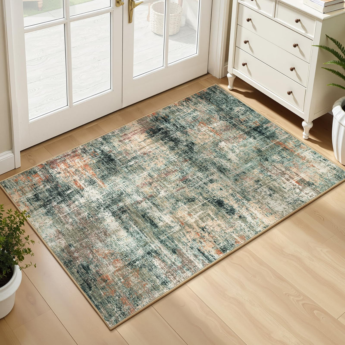 8x10 Area Rug for Living Room, Abstract Washable Non-Slip Large Rugs, Gold