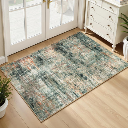 8x10 Area Rug for Living Room, Abstract Washable Non-Slip Large Rugs, Gold