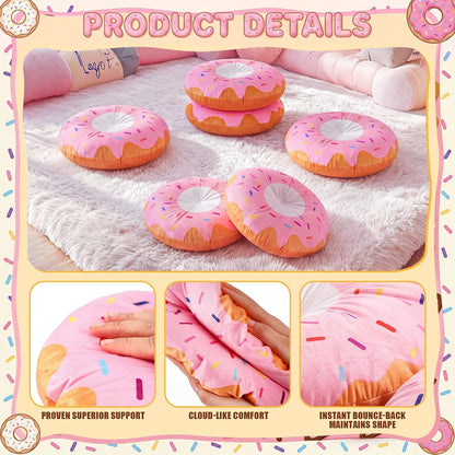 6 Pcs 13.78" Pink Donut Floor Pillow, for Donut Birthday Party Decor