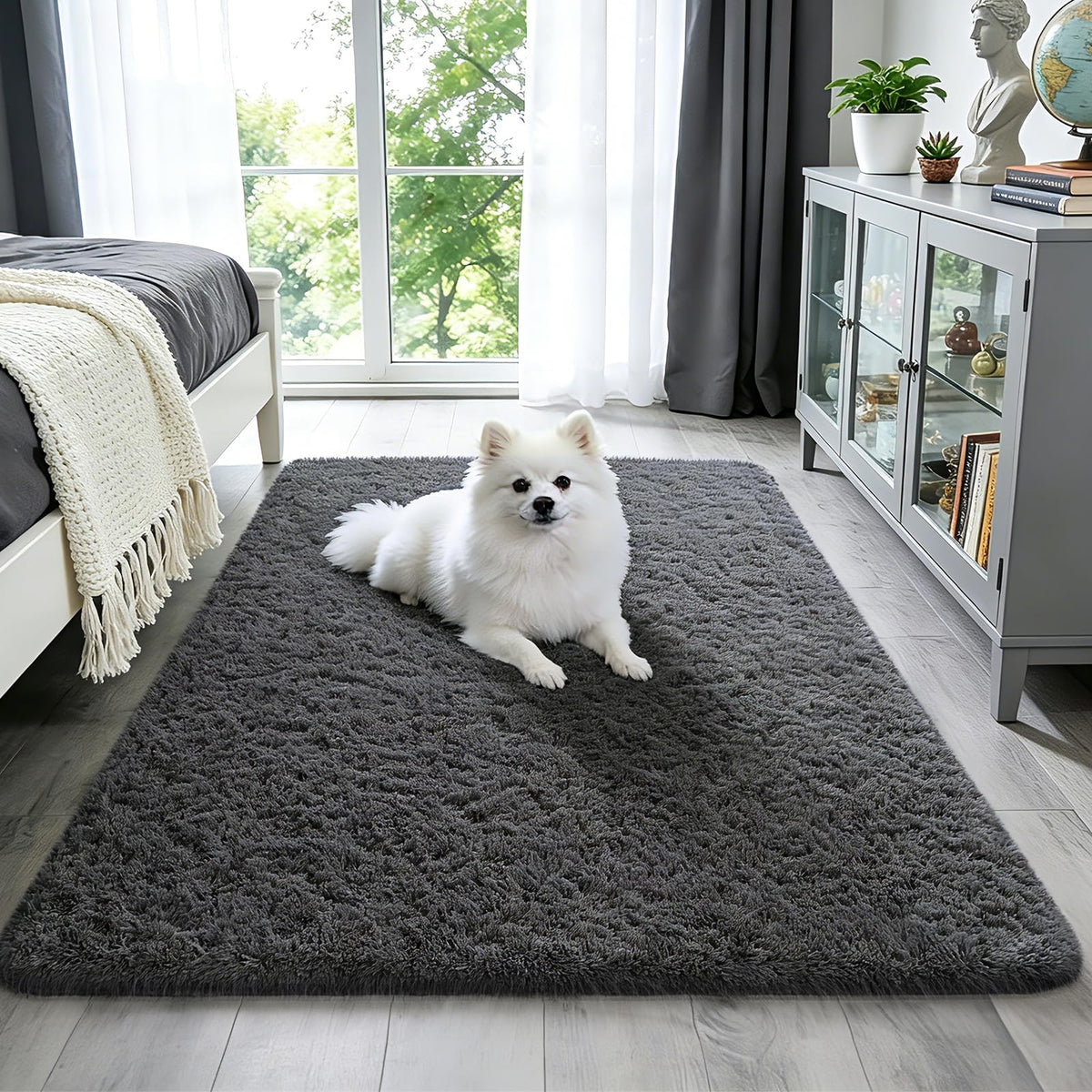 Ophanie Area Rugs for Living Room Bedroom, Washable Non-Slip Fluffy Soft Grey Shag Carpet, Indoor Floor Gray 4x6 Fuzzy Shaggy Living Room Plush Rug for Kids Home Dorm Decor Aesthetic