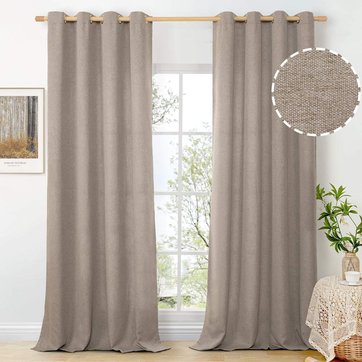 BGment Oatmeal Linen Curtains 84 Inch Length 2 Panels Set for Living Room