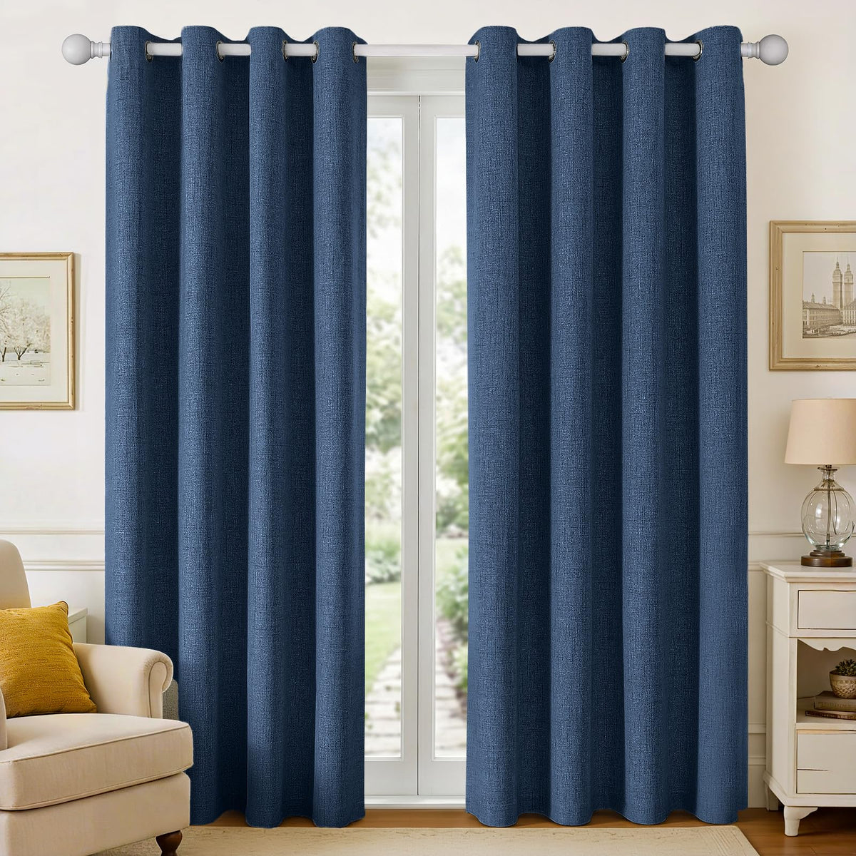 Joydeco 100% Blackout Curtains 63 Inch Length 2 Panels, Greyish White