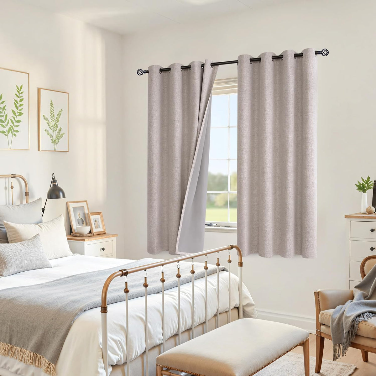 YoungsTex Linen Blackout Curtains 63 Inch Length Bedroom Beige Darkening