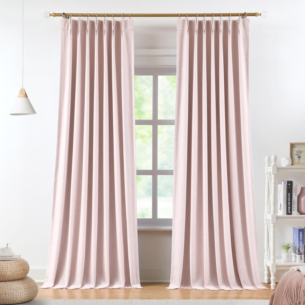 Vision Home Sand Pinch Pleated Full Blackout Curtains Linen Blended Room Darkening Window Curtains 95 inch for Living Room Bedroom Thermal Insulated Pinch Pleat Drapes with Hooks 2 Panel 40" Wx95 L