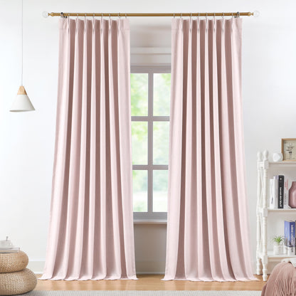 Vision Home Sand Pinch Pleated Full Blackout Curtains Linen Blended Room Darkening Window Curtains 95 inch for Living Room Bedroom Thermal Insulated Pinch Pleat Drapes with Hooks 2 Panel 40" Wx95 L