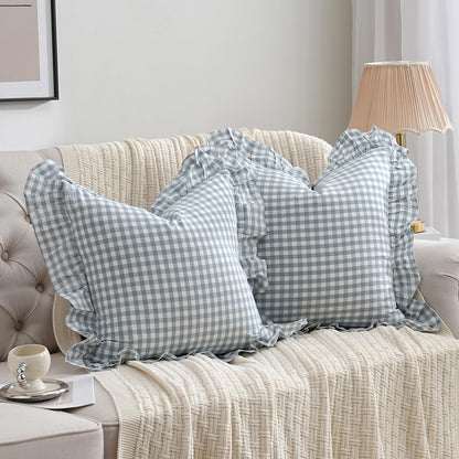 14x36 inches Sage Green Plaid Ruffle Lumbar Pillow Sham 1 Piece