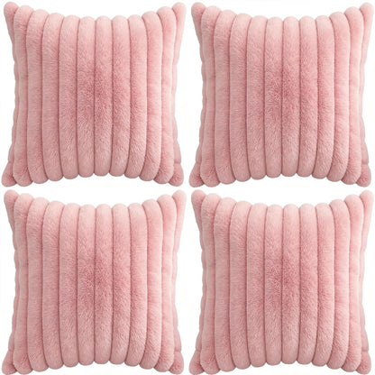 2 Pack 18x18 Pillow Cover Velvet Pillow Covers, Faux Fur Square Throw Pillow Covers for Living Room Decorations Throw Pillow Case, Throw Pillow Cover Cushion Cover for Home Sofa Bedroom Car, Pink