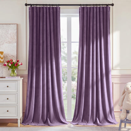 NICETOWN Olive Green Velvet Blackout Curtains 84" Long, 52" Wide, 2 Panels