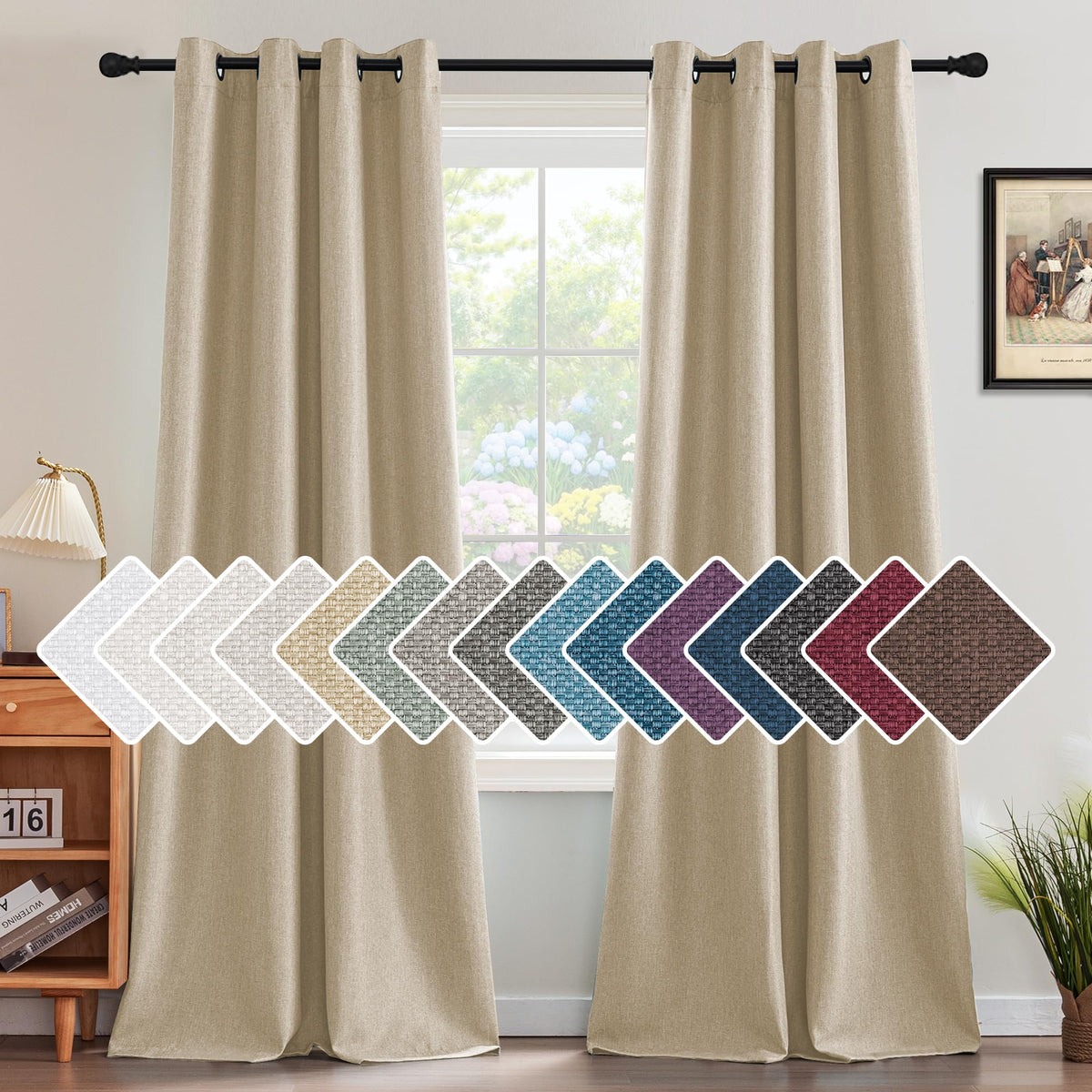 H.VERSAILTEX Linen Blackout Curtain 84 Inches Long for Bedroom/Living Room Thermal Insulated Grommet Linen Look Curtain Drapes Primitive Textured Burlap Effect Window Drapes 1 Panel - Heather Ivory