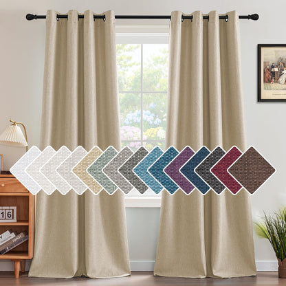 H.VERSAILTEX Linen Blackout Curtain 84 Inches Long for Bedroom/Living Room Thermal Insulated Grommet Linen Look Curtain Drapes Primitive Textured Burlap Effect Window Drapes 1 Panel - Heather Ivory