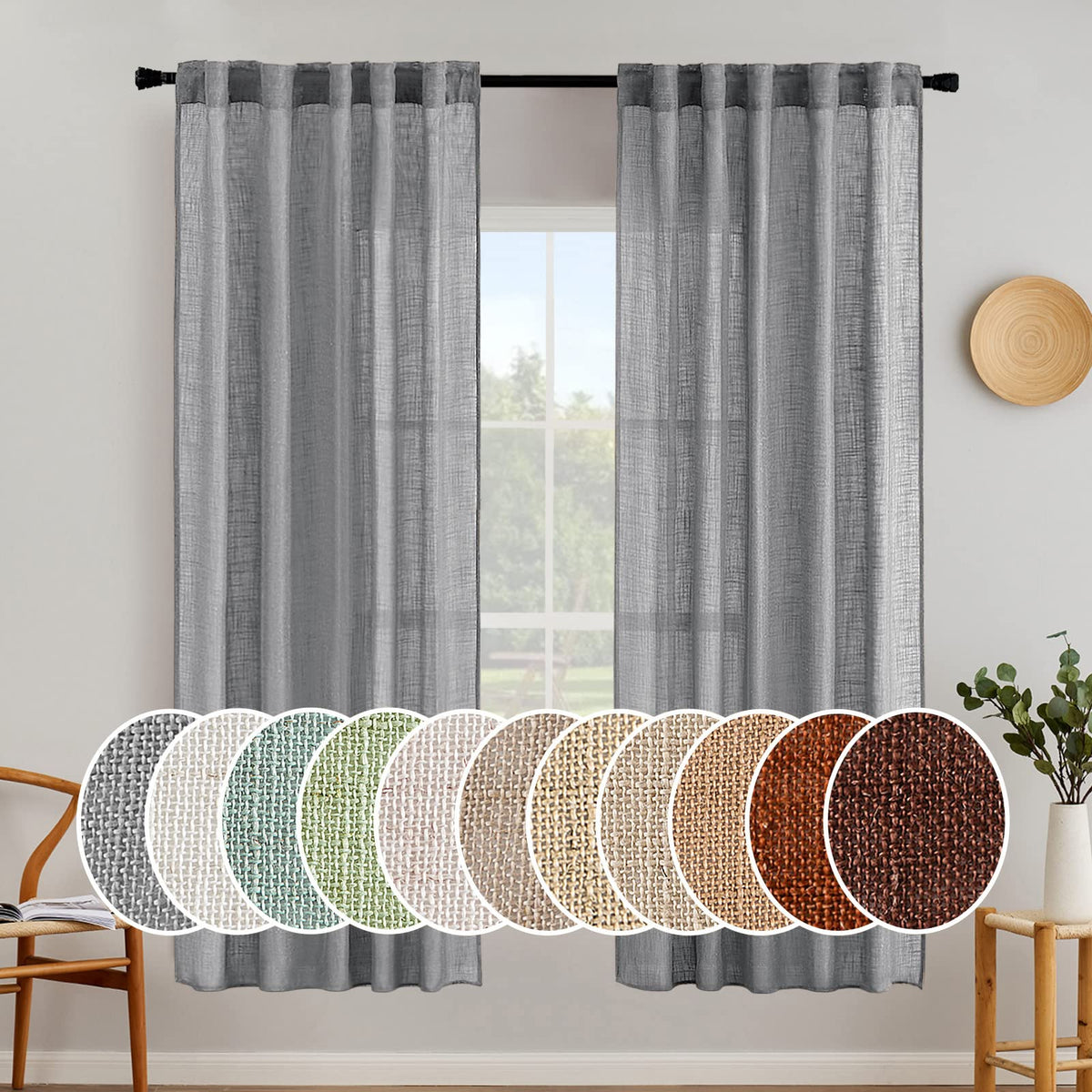 MIULEE Natural White Linen Curtains 52x84 Inch Long for Bedroom Living Room
