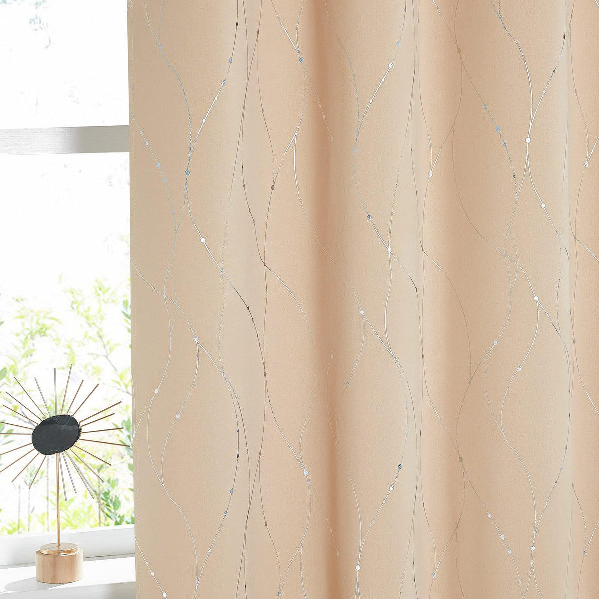 NICETOWN Grey Blackout Striped Pattern Curtains for Living Room, 52 x 84
